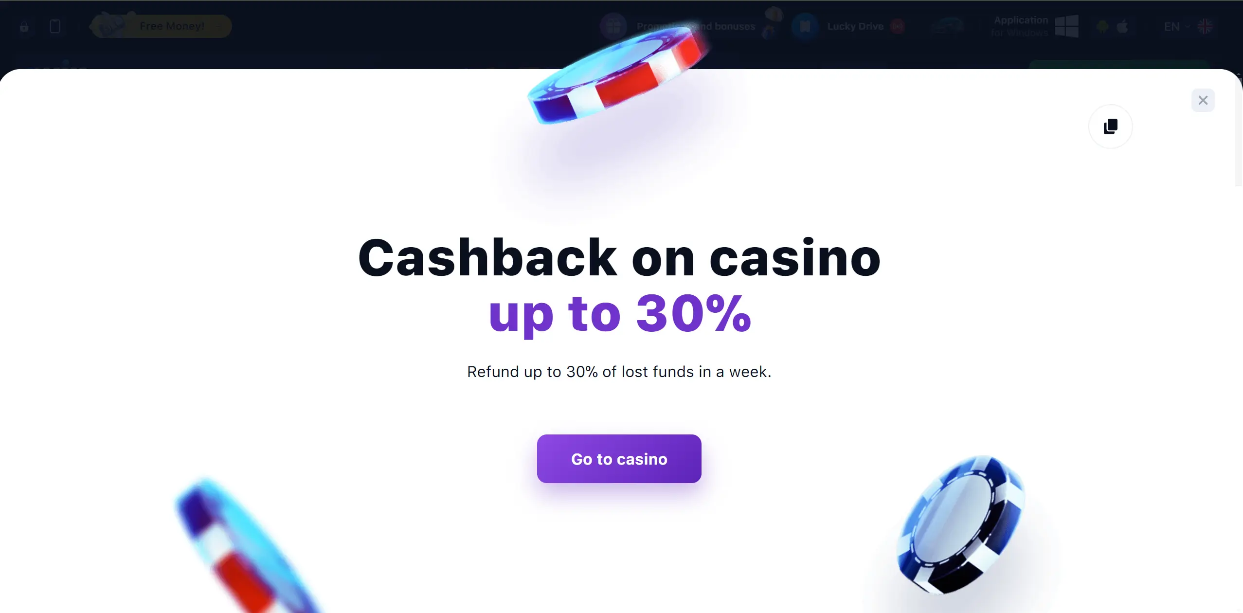 Cashback on casino up to 30%