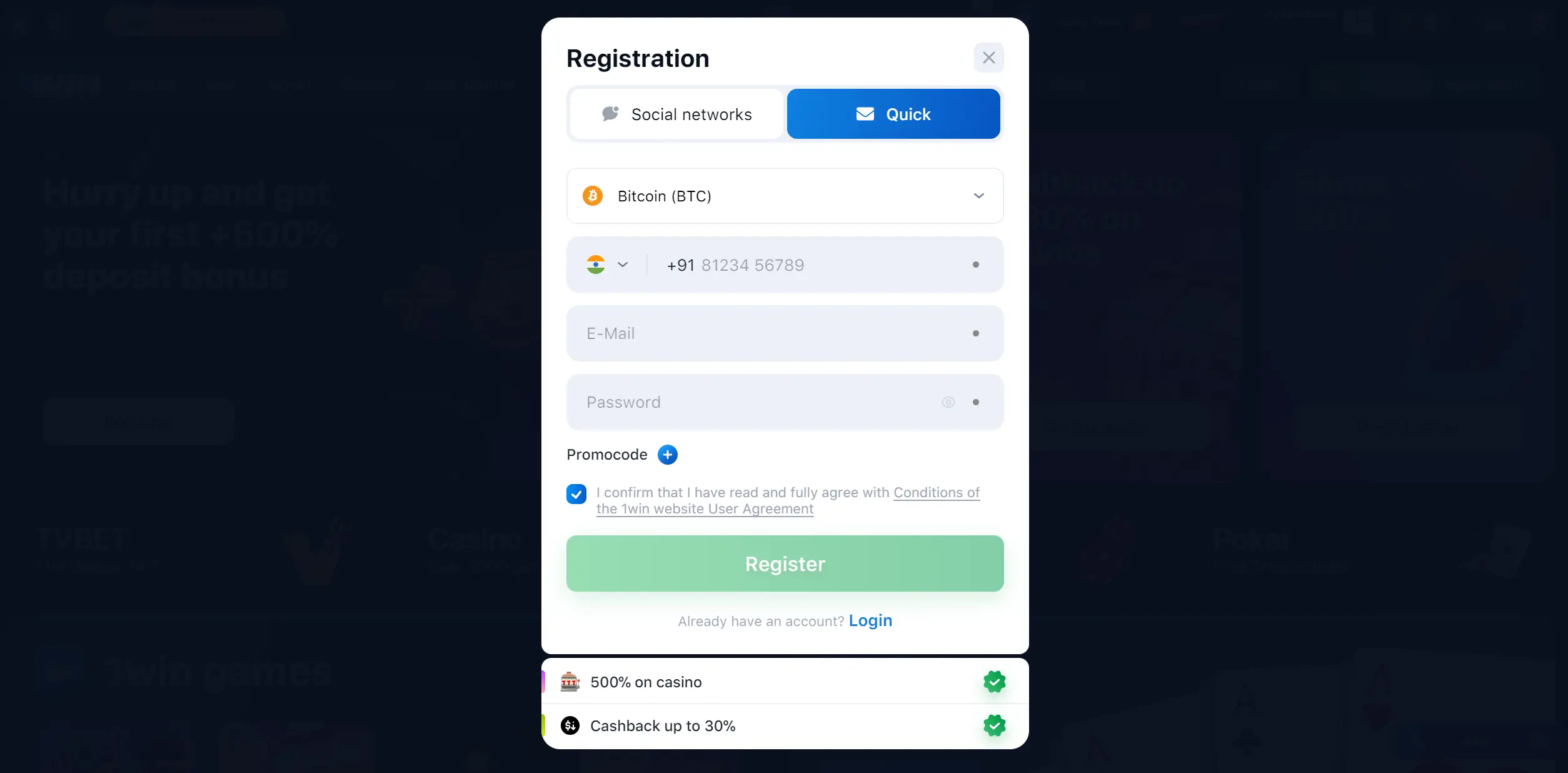 Quick registration Lucky Jet 1win