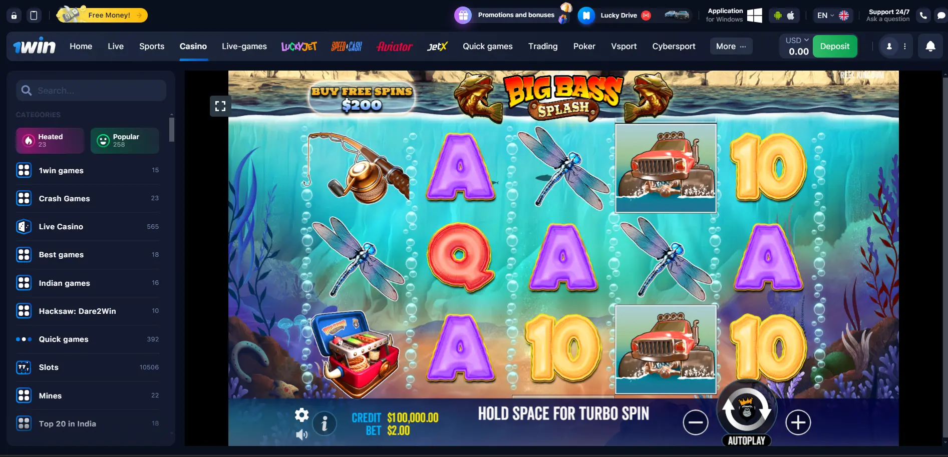 Big Bass Splash at 1win