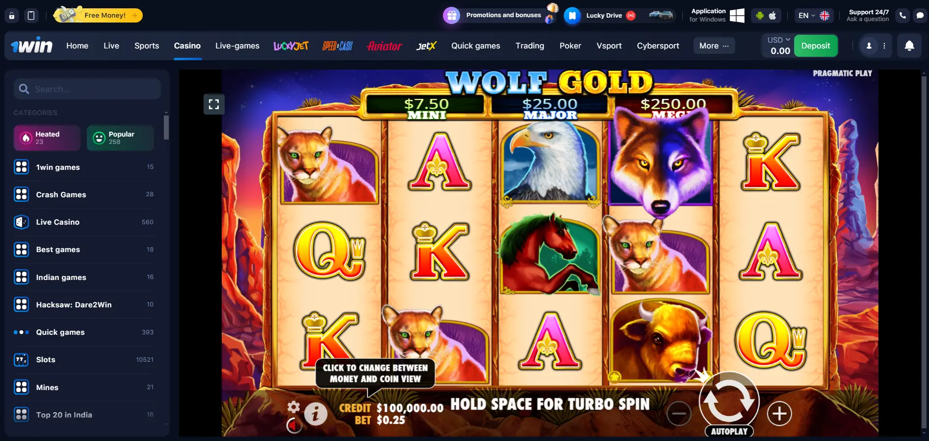Wolf Gold at 1win
