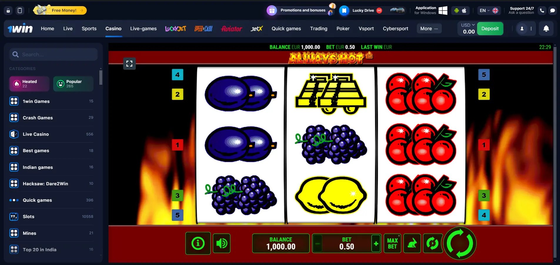 Always Hot Deluxe at 1win