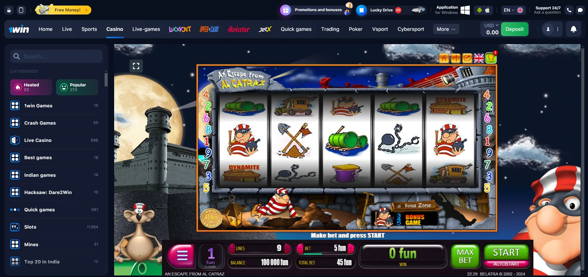 An Escape From Alcatraz at 1win