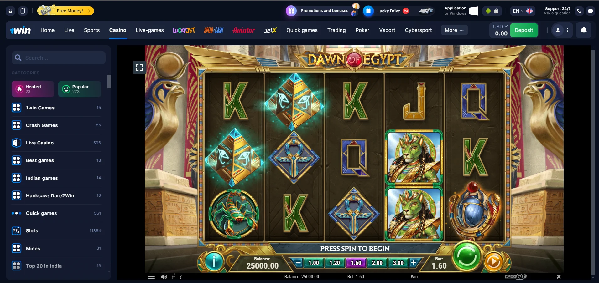 Dawn of Egypt at 1win