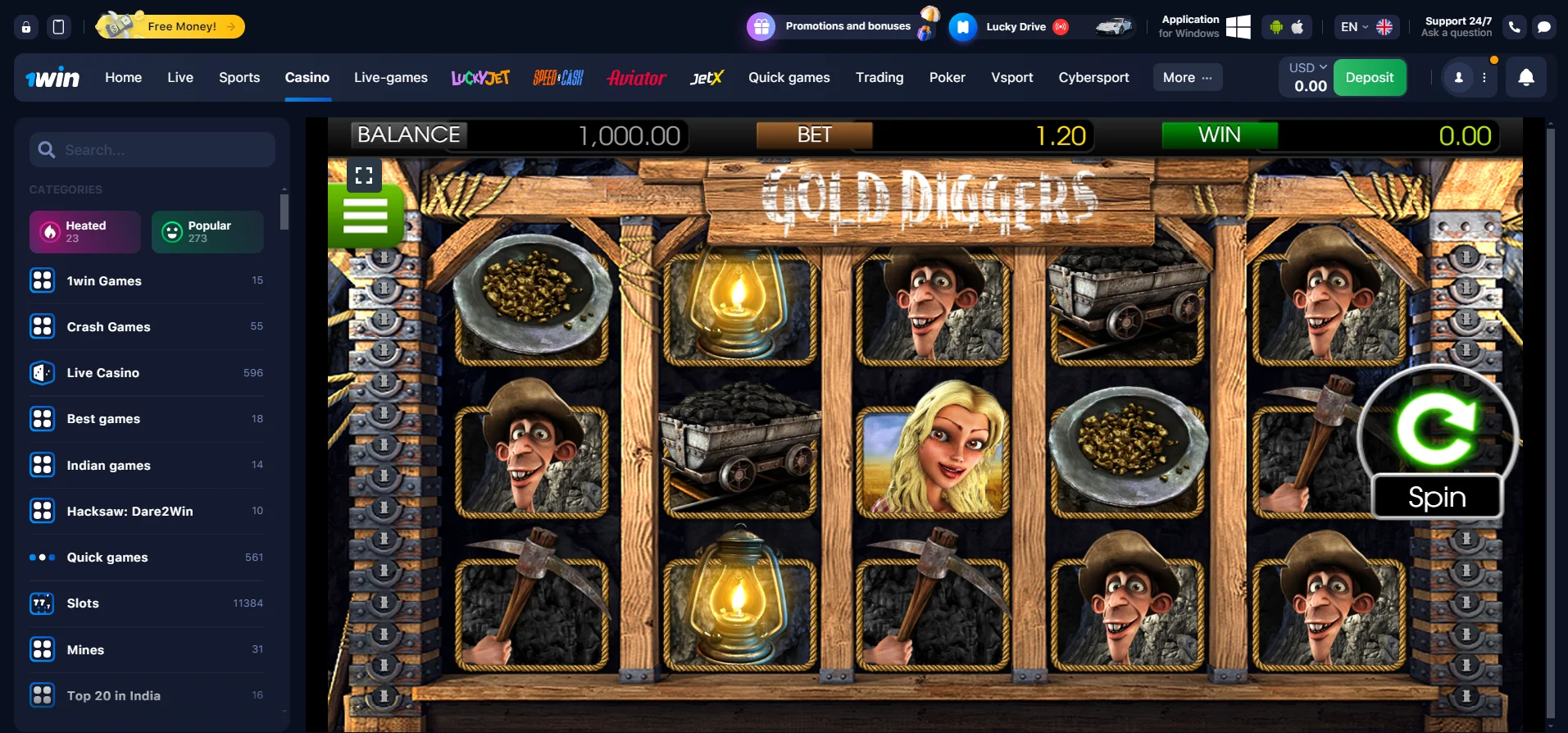 Gold Diggers at 1win