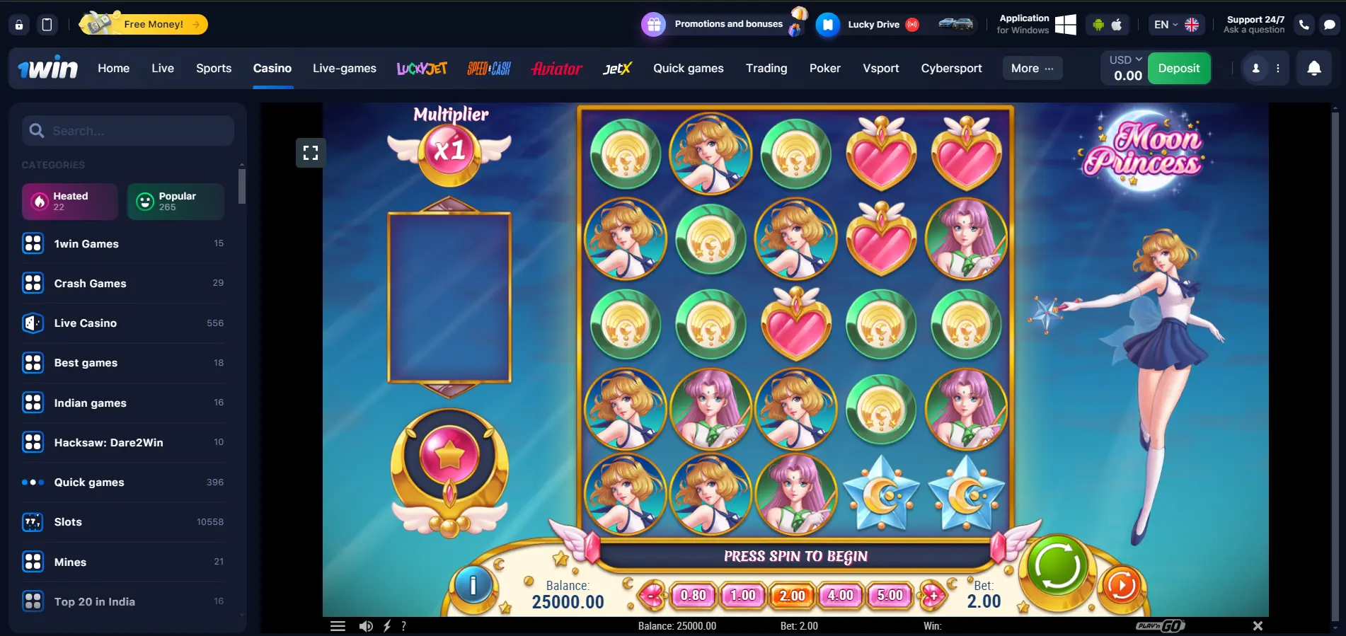 Moon Princess at 1win