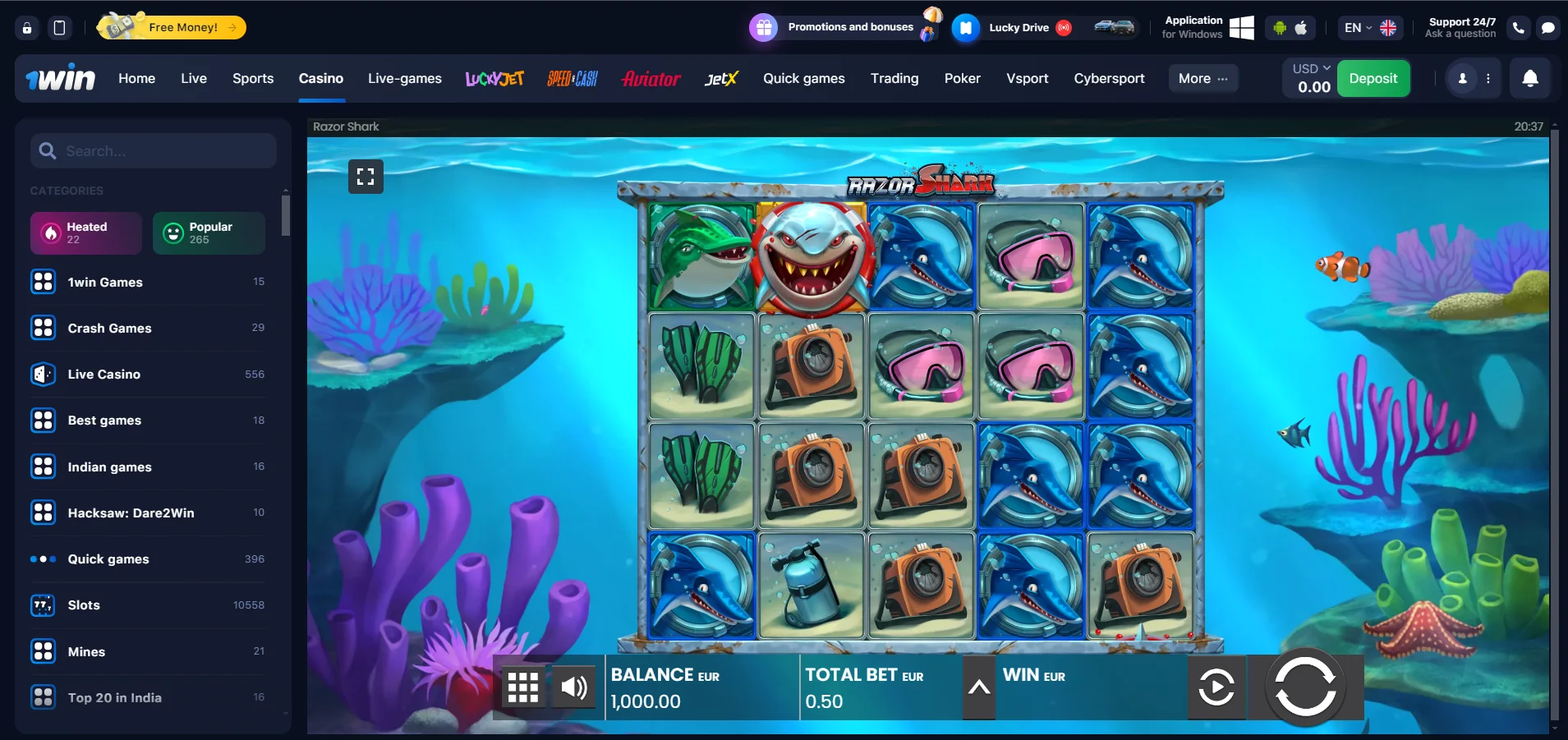 Razor Shark at 1win