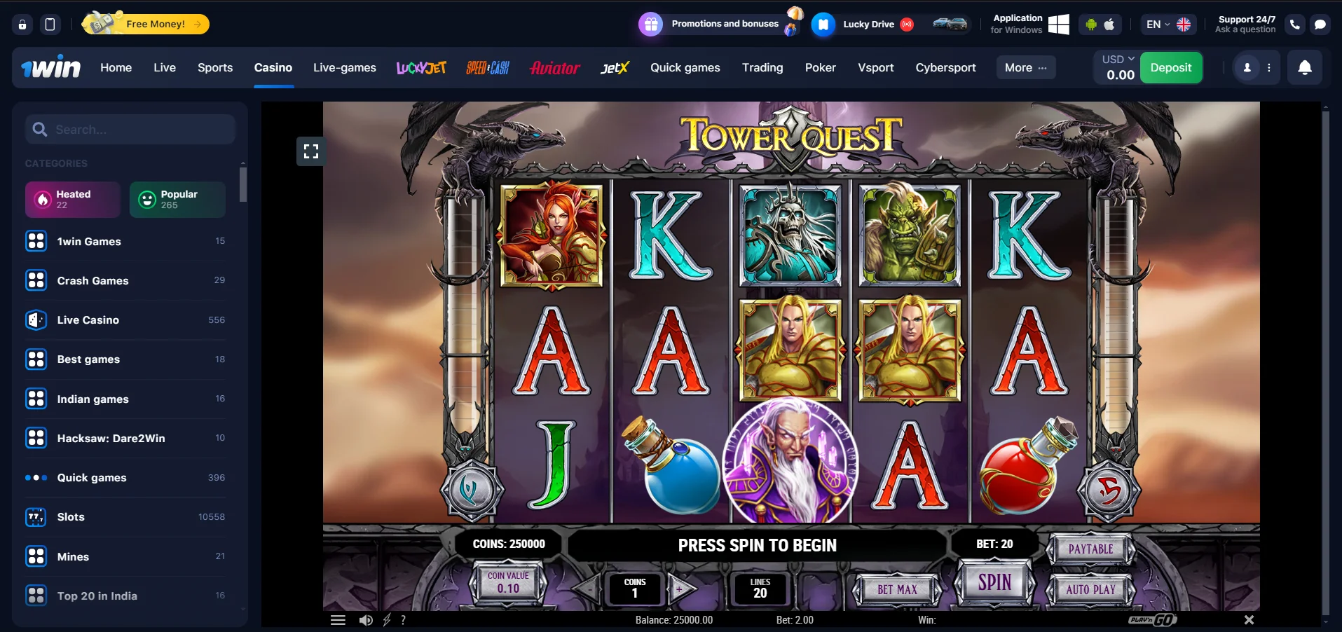 Tower Quest at 1win