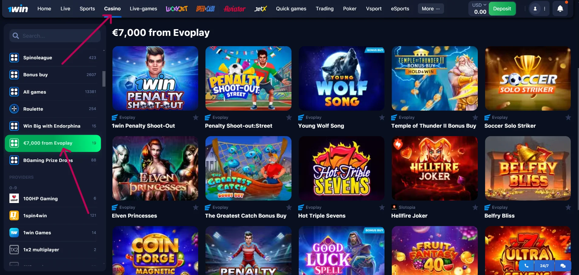€7 000 от Evoplay