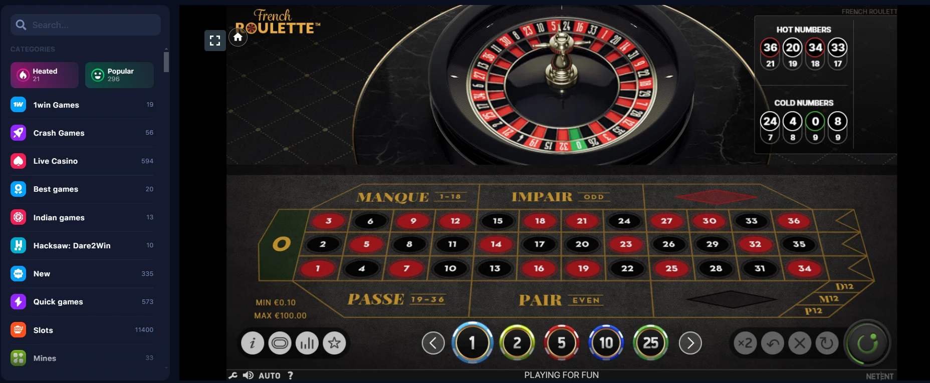 1win French Roulette