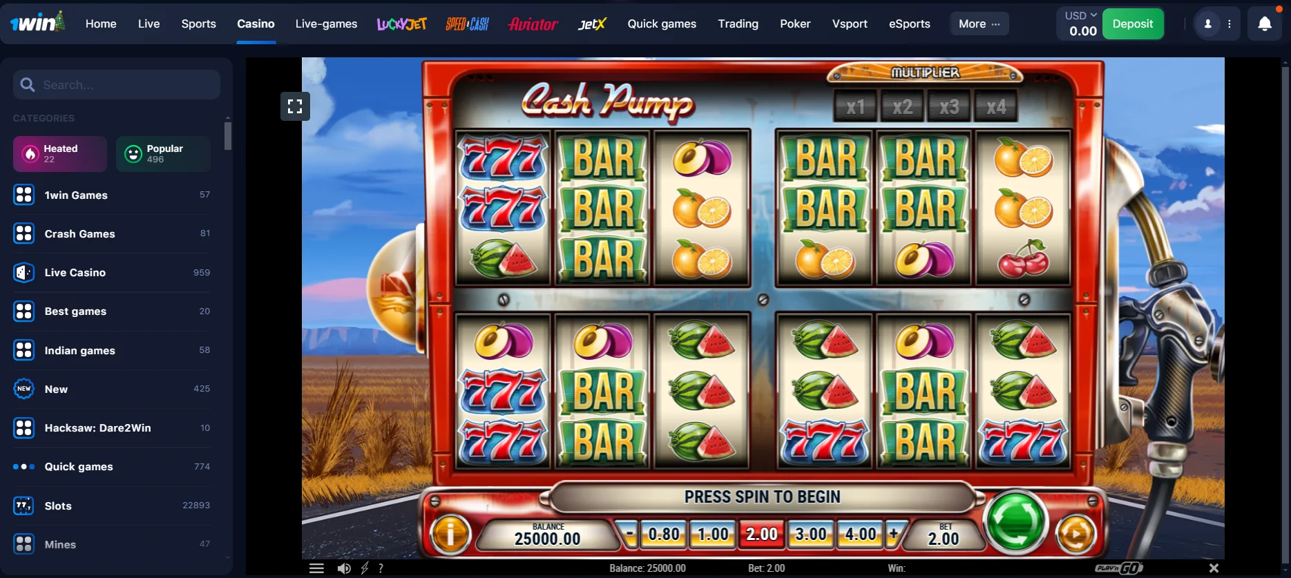 Cash Pump slot 1Win