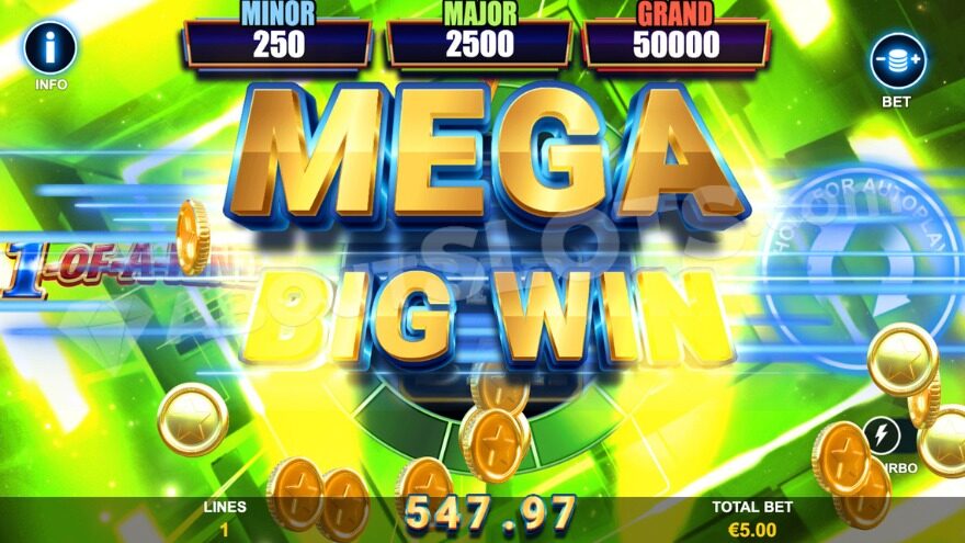 Big win screen in 1-Of-A-Kind slot