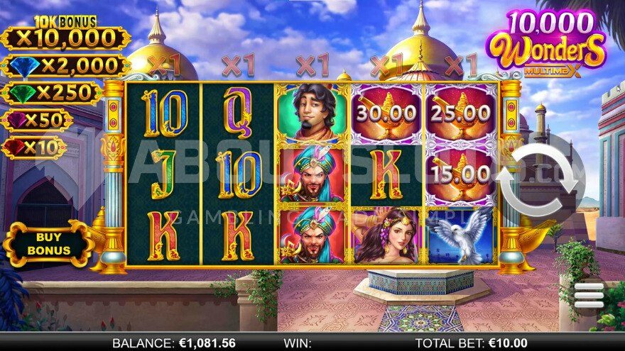 Base game with various jackpots on the left of the reels.