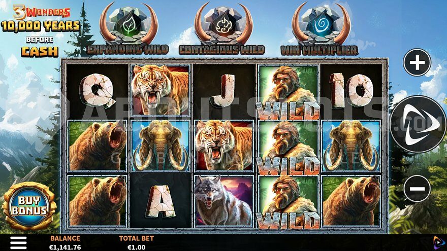 Slot machine set against a natural landscape.