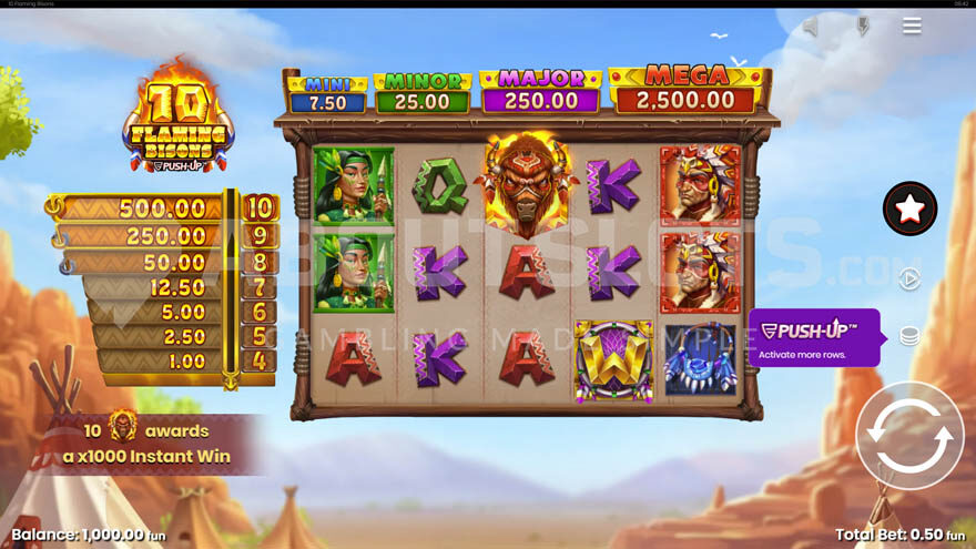 Base game with instant prize table on the left.