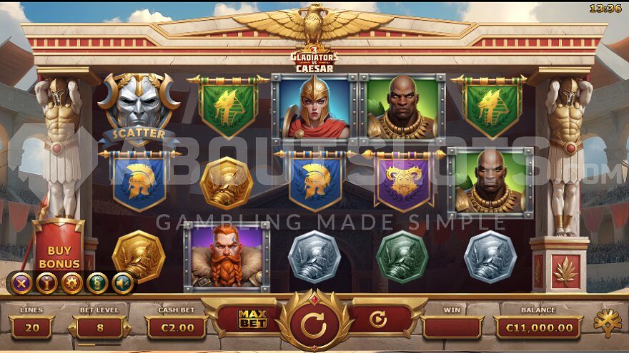 Engaging Roman-themed slot base game.