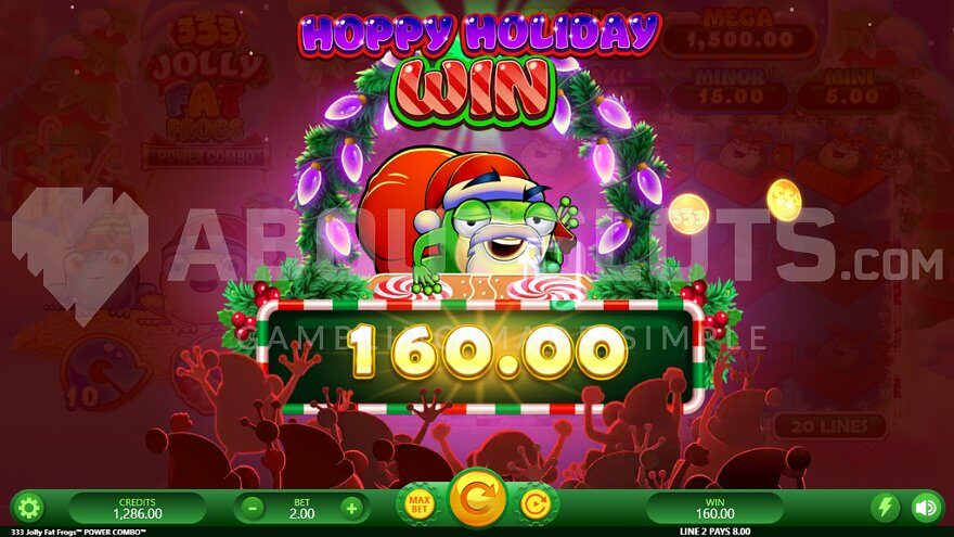 Santa Frog congratulates on 80X win.