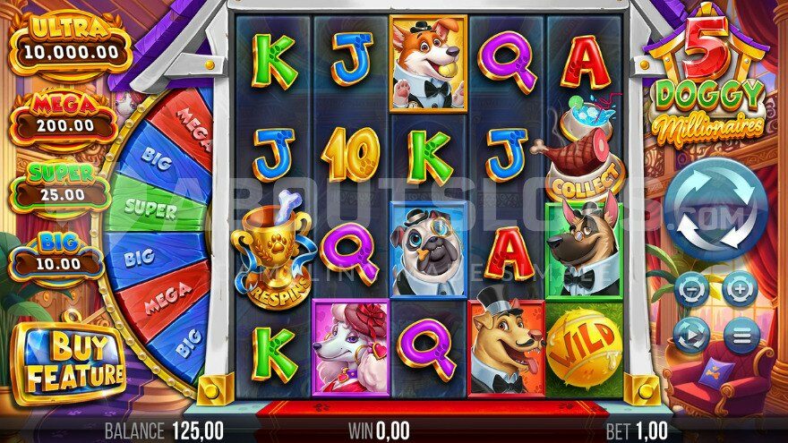 Base Game in 5 Doggy Millionaires Dream Drop Slot
