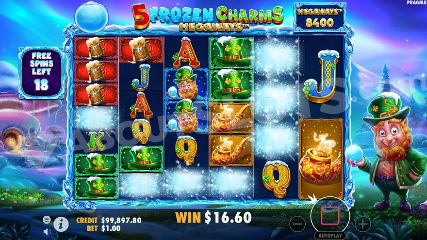 Winning combination in 5 Frozen Charms Megaways slot