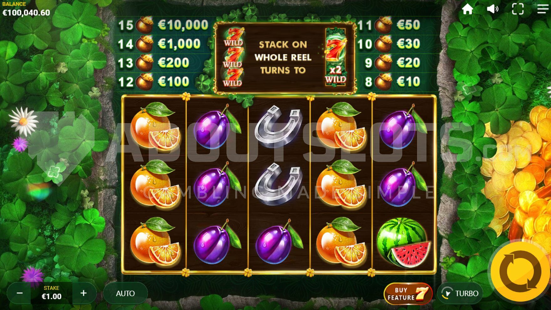 Slot machine with 5 reels and 3 rows.