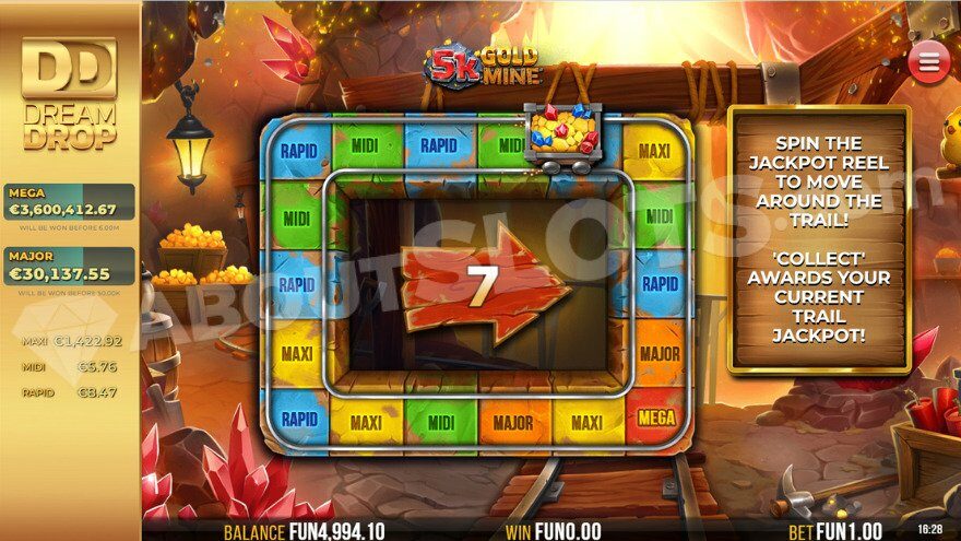Game board with 18 positions and five progressive jackpots.