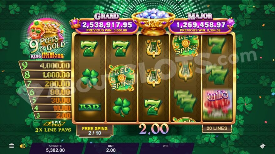 Free spins bonus game with the epic strike payout table visible to the left.