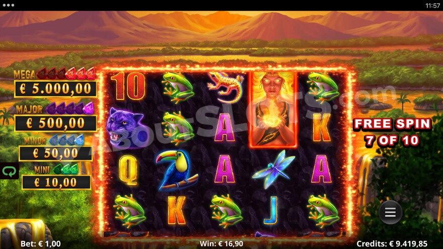 Action Boost Free Spins feature with jackpots displayed on the left.
