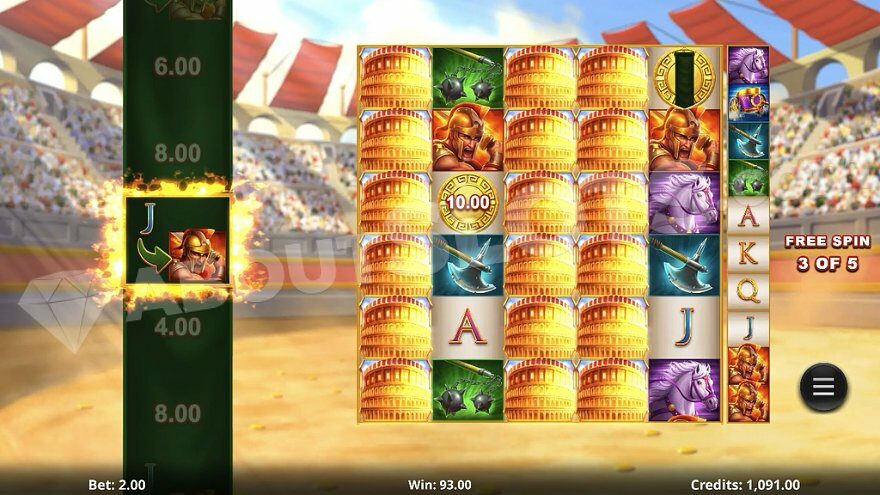 Third of five free spins with an expanded wild symbol on reels 1, 3, and 4.