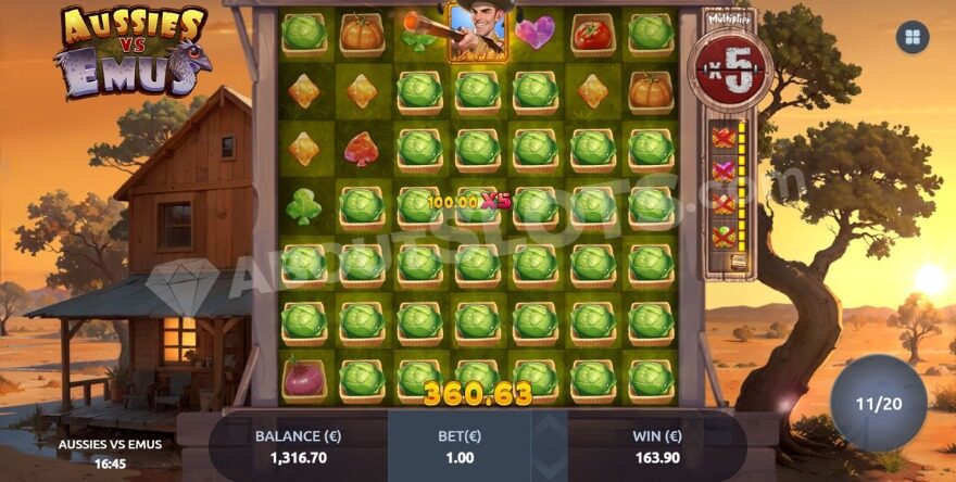 Free spins bonus feature with a 5X win multiplier active.