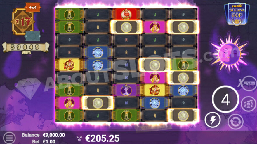 Free spins bonus game with current win multiplier of 17X on the left.