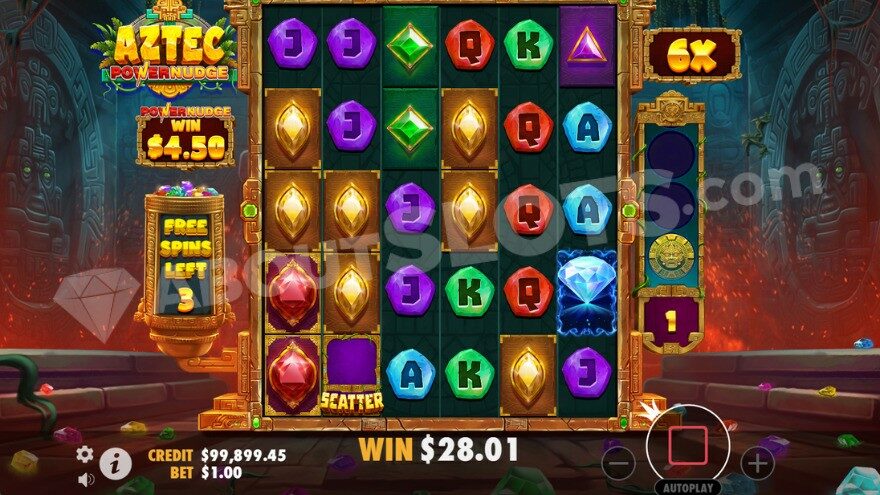 Free spins bonus game with a 6X win multiplier at the top right.
