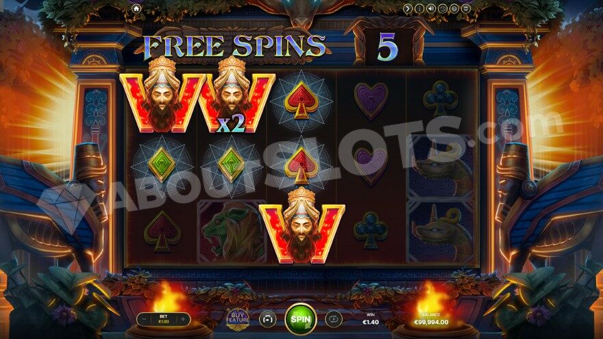 Bonus game with free spins with three wild symbols on the reels.