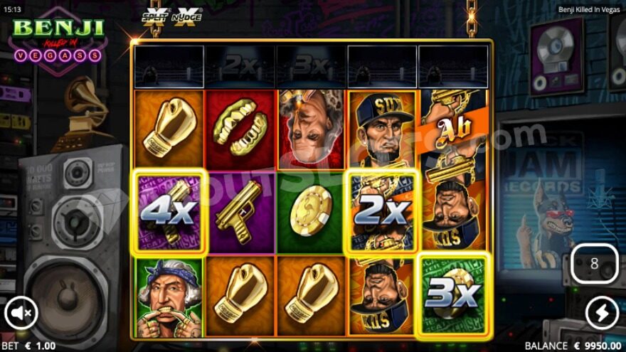 Vegas$ Spins Bonus Game with two overlay multipliers.