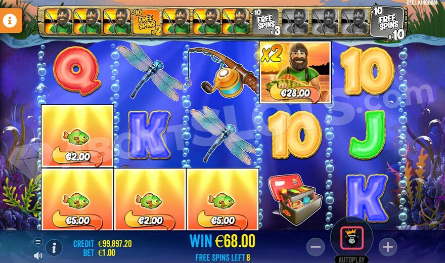 Символ Wild с множителем 2X собирает четыре рыбы на общую сумму €28.00.