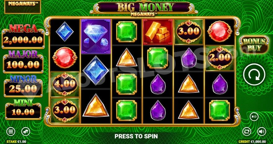 Base game showcasing four jackpots on the left.