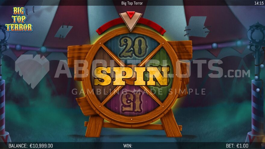 The Free Spins wheel is displayed on the screen.