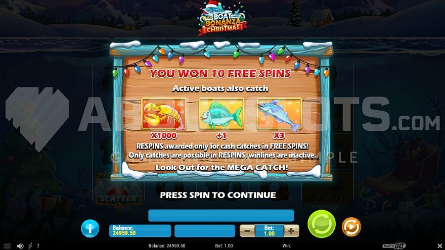 Boat Bonanza Christmas Free Spins mode introduction.
