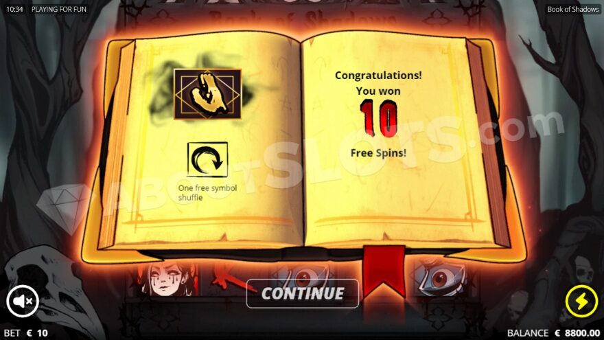 Symbol selection image before the start of free spins.