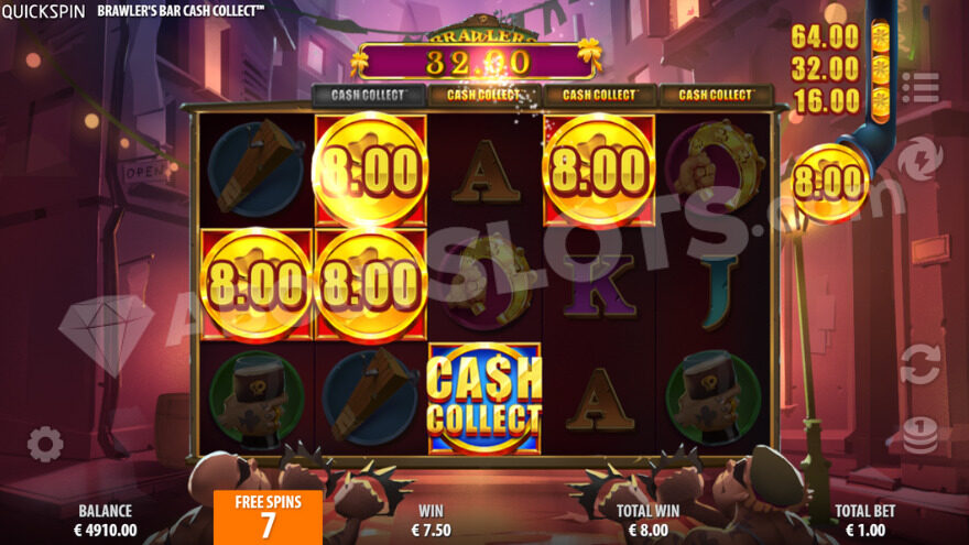 Free spins bonus game with two fighting characters below the reels.