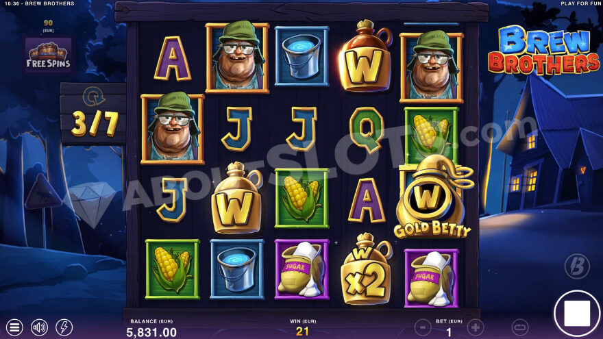 Bonus game with free spins, featuring a golden Betty symbol on the fifth reel.