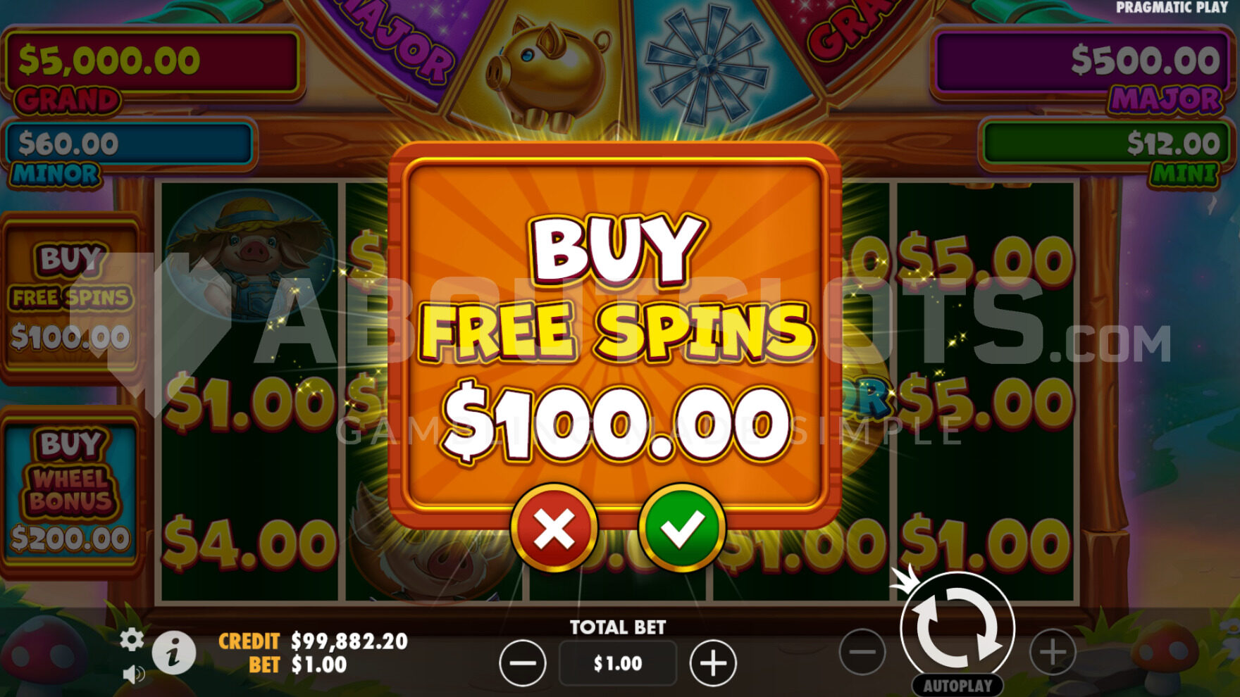 Feature buy sign located in front of the reels