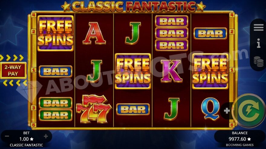 Free spins feature activation after landing three scatter symbols.