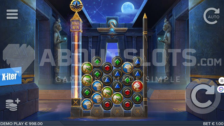 Cygnus 5 base game inside an Egyptian palace with an open ceiling revealing the night sky.