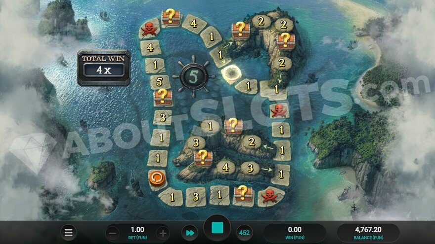 Bonus game resembling a board game with a moving piece.