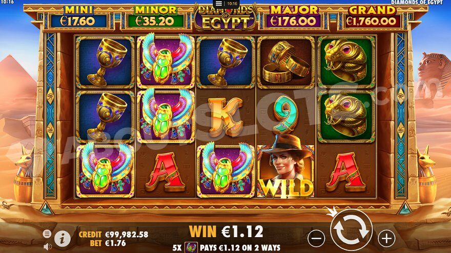 A win with four scarab beetles on reels 1, 2, and 3.