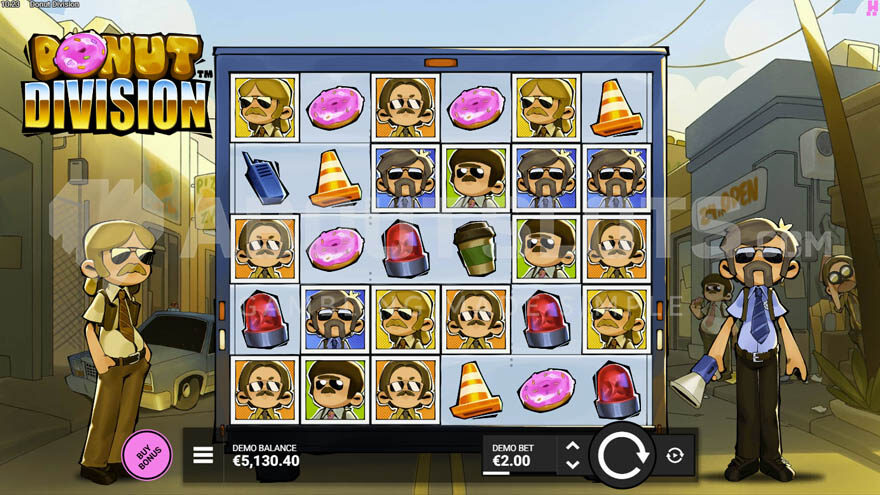 Base game featuring two police officers flanking the reels.