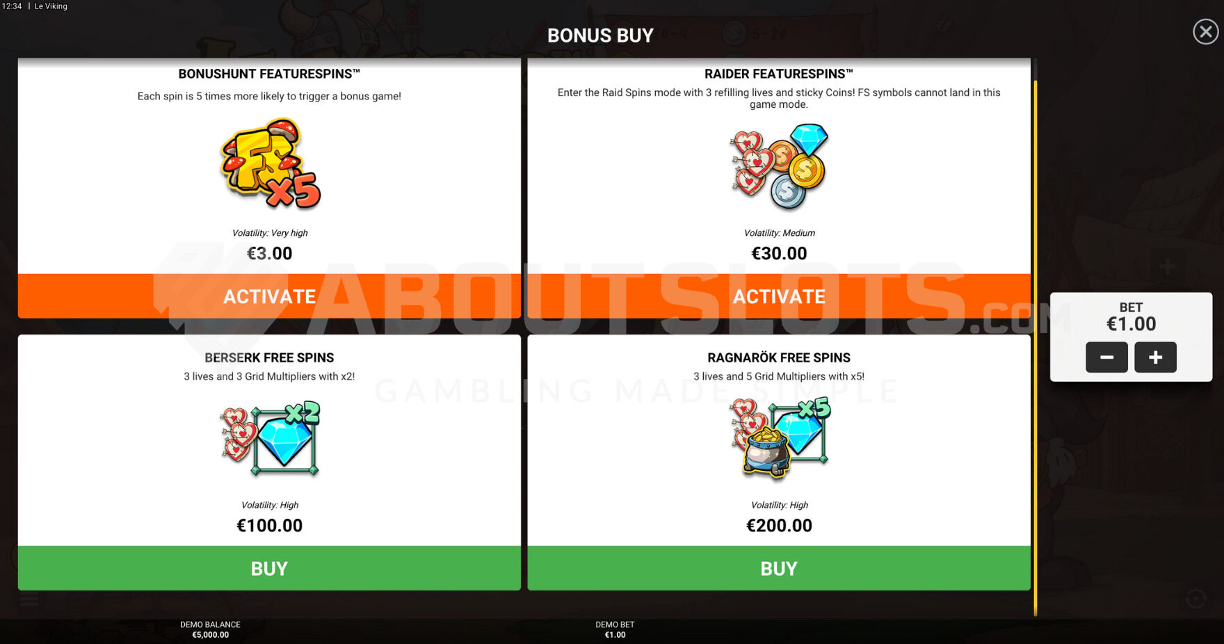 Feature Buy options with four choices.
