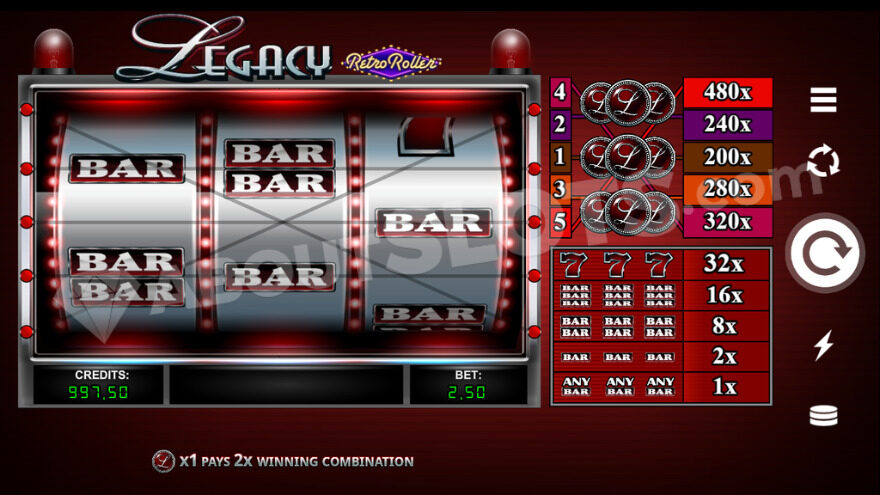 Base game view showing symbol payouts on the right.