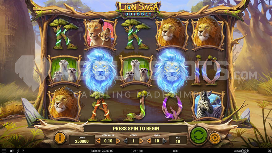 Base game featuring two blue lion symbols on the reels.