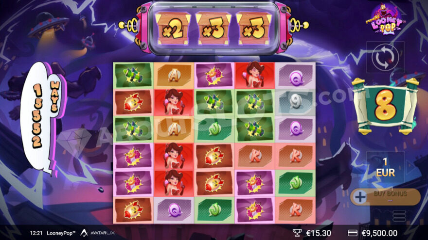 Bonus game featuring the ZapReel showing multiplier symbols.