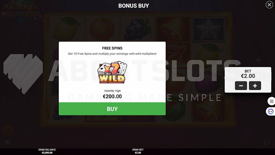 Option to buy free spins for 100x the stake.